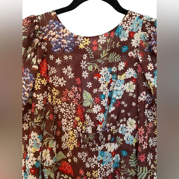 ASOS Design Brown Maxi Dress w/ Puff Sleeves in Vintage Floral Pattern - Picture 6 of 10